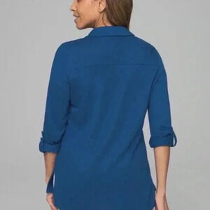 Soma Size M Blue 3/4” Sleeve Slub Collar Button Down Modal Blouse Tee Top